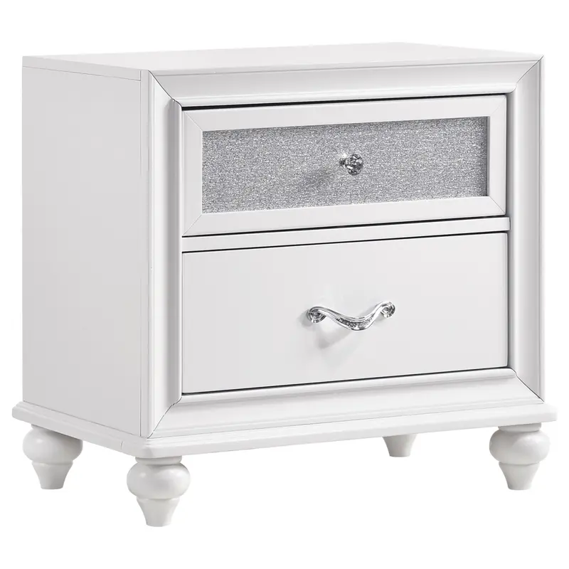 Barzini Compact 2-Drawer Nightstand – White Finish With Smooth-Glide Handles 1