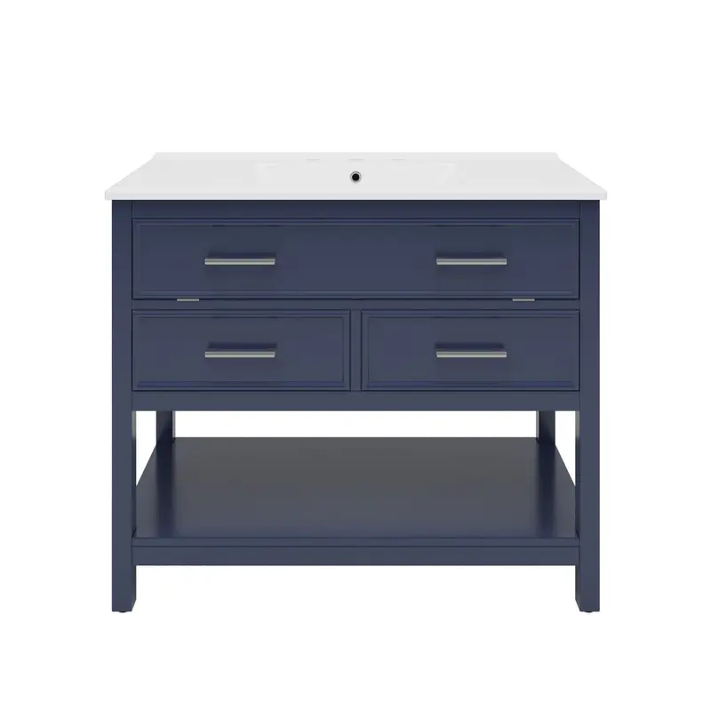 Bathroom Vanity With Ceramic Sink, Tip-Out Tray, And Two Full-Extension Drawers 3