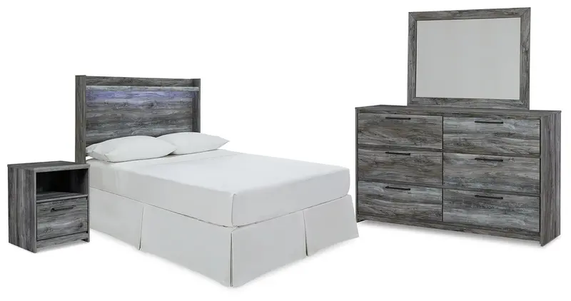 Baystorm Full Panel Headboard Set With Mirrored Dresser & Nightstand 1