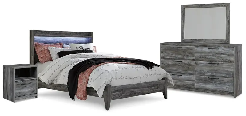 Baystorm Queen Panel Bed Featuring Mirrored Dresser And Nightstand 1