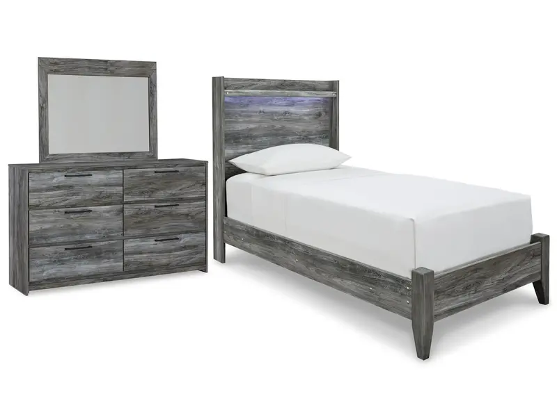Baystorm Twin Panel Bed Featuring Built-In Mirrored Dresser 1