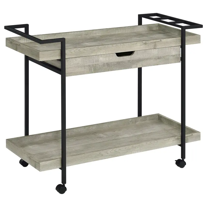 Begonia Utility Cart: Compact Driftwood-Finished 1-Drawer Mobile Storage Trolley 1