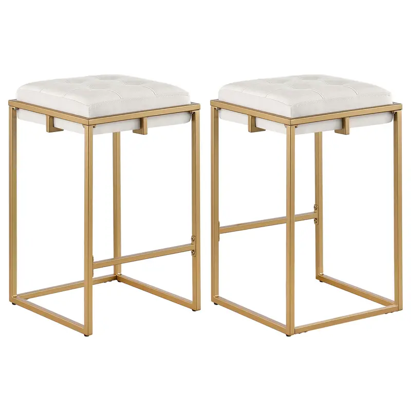 Beige-And-Gold Square Counter Height Stools – Set Of 2 1