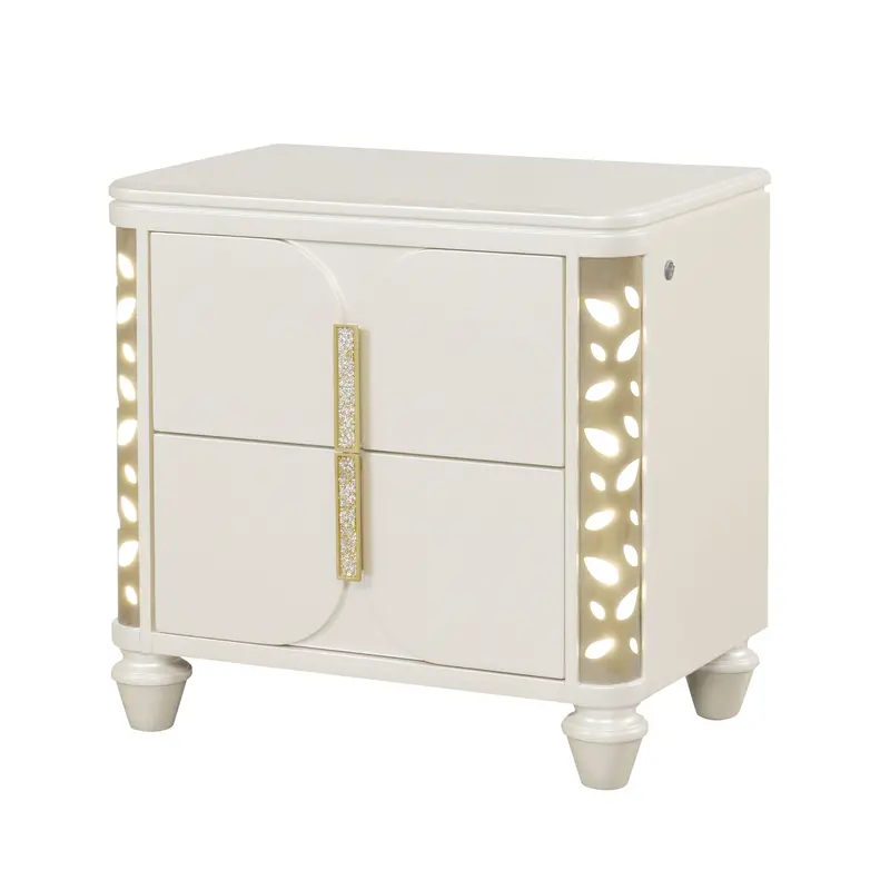 Beige Cinderella Nightstand With Led Accents And 2 Drawers 1
