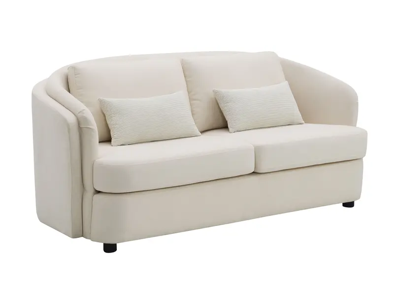 Beige Linen Loveseat With Two Accent Pillows – Mariko Series 1