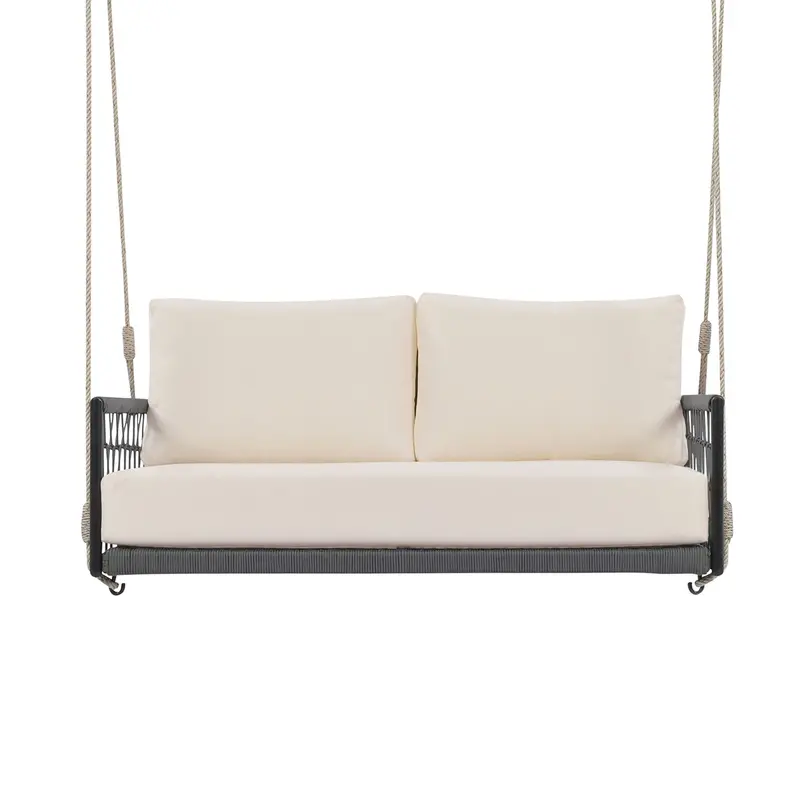 Beige Outdoor Patio Swing Sofa With Plush Cushions 1