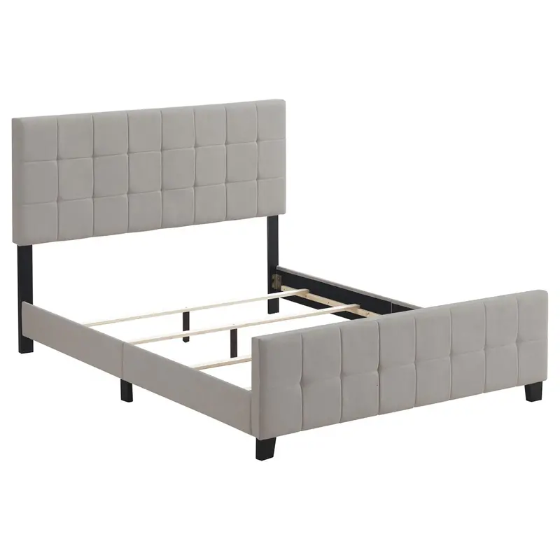 Beige Tufted Queen Panel Bed – Tapered Legs & Luxe Textured Upholstery 1