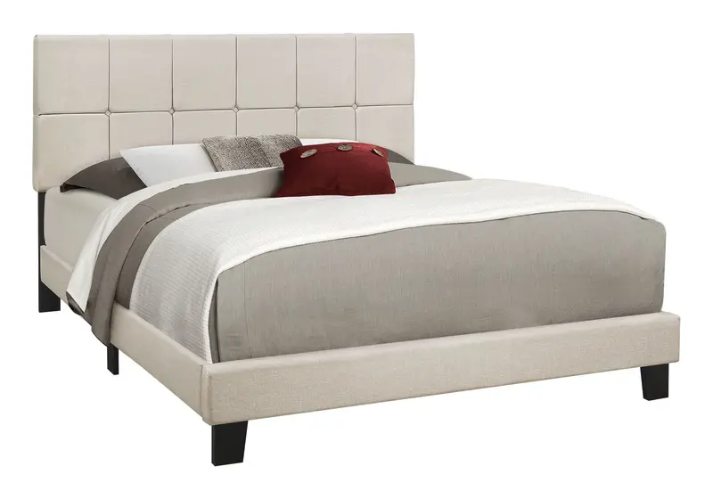 Beige Upholstered Transitional Queen Bed Frame – Soft Contemporary Style 1