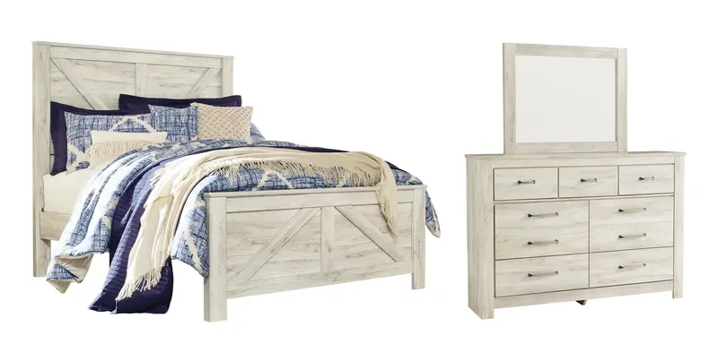 Bellaby Crossbuck Panel Bed With Matching Mirrored Dresser 1