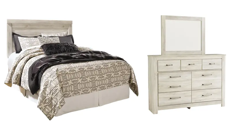 Bellaby Panel Headboard Bed With Mirrored Dresser 1