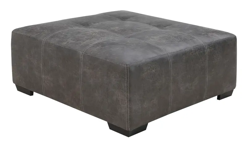 Berlin Gray Herringbone & Sanded Microfiber Large Ottoman 1