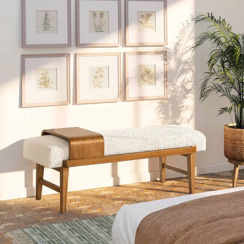 Billie Telephone Bench – Ivory White Modern Entryway Bench With Sliding Shelf 1