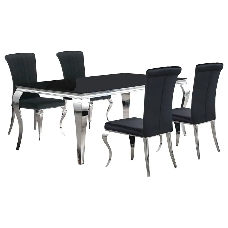 Black 5-Piece Rectangular Dining Set Featuring Upholstered Dining Chairs 1