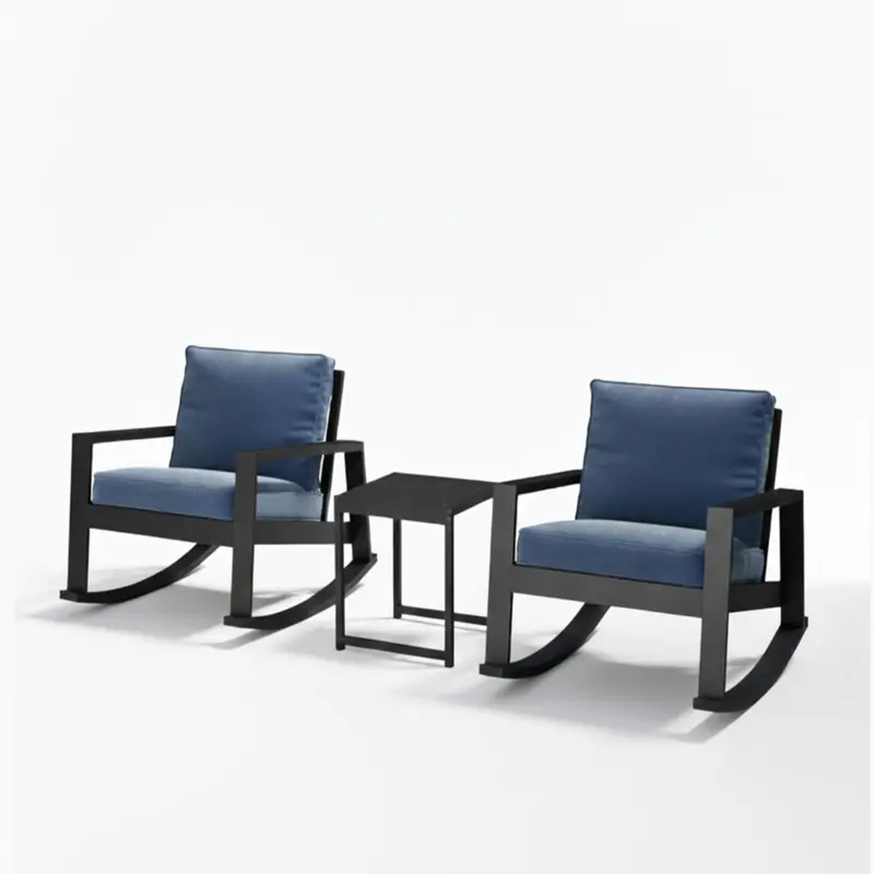 Black And Blue Outdoor Rocking Bistro Set: Two Oversized Rockers And Side Table 1