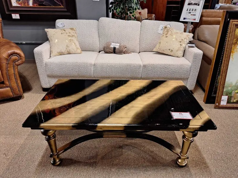 Black And Gold Lux Wood Rectangle Coffee Table – Sleek Metallic Accents (Skh) 1