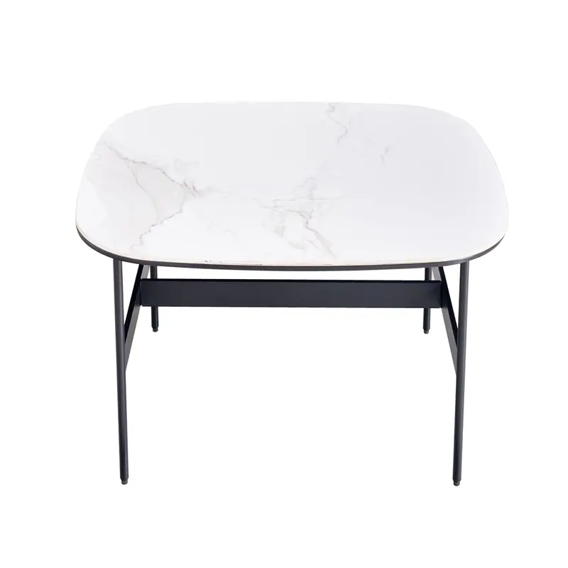 Black-And-White Minimalist Rock Plate Coffee Table – Golden Metal Frame For Living Room Or Office 1