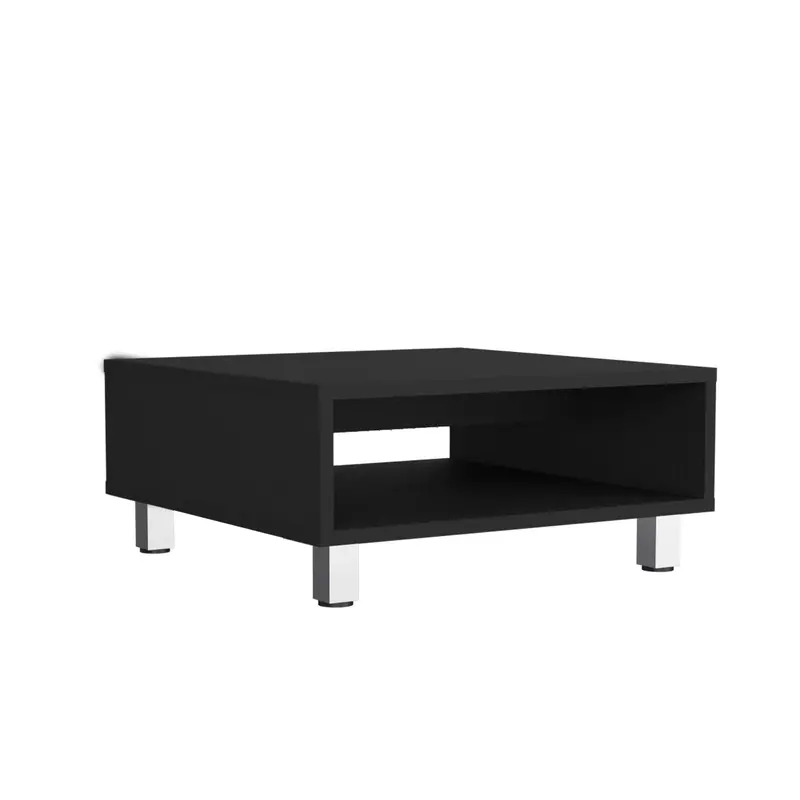Black Coffee Table With Open Shelf – Four-Legged Modern Design 1