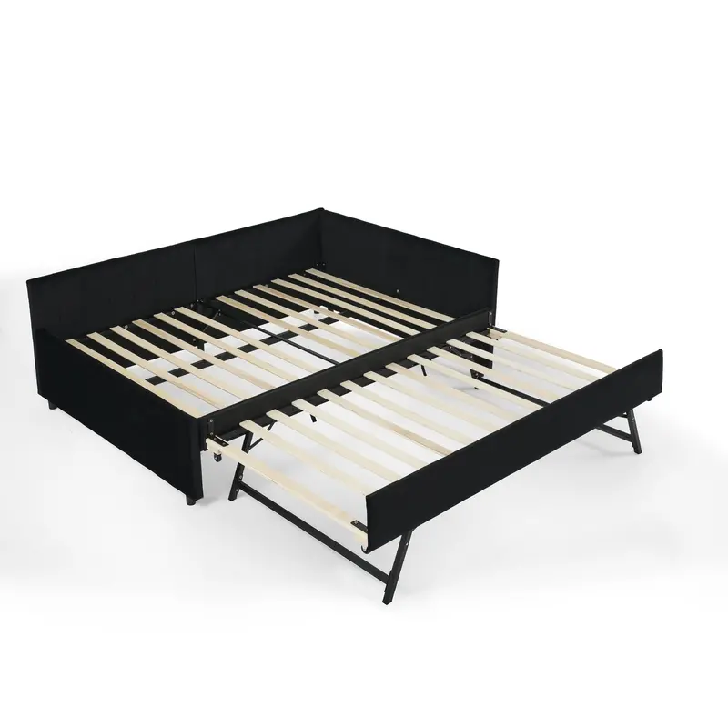 Black Full-Size Tufted Daybed With Trundle And Armrests 1
