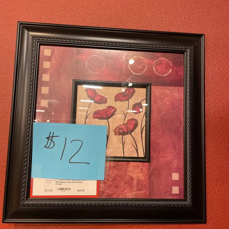 Black Gallery Frame Featuring Bold Red Floral Canvas 1