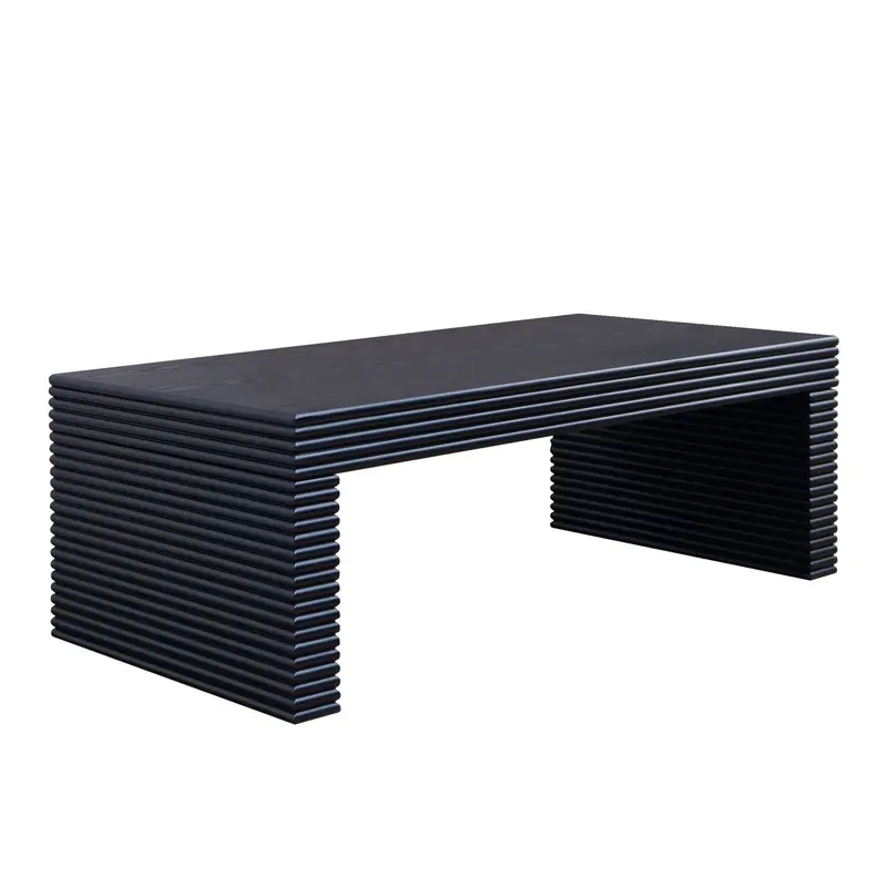 Black Ribbed Rectangular Coffee Table – Low-Profile Living Room Centerpiece 1