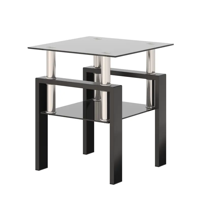 Black Square Tempered Glass End Table – Contemporary Living Room Accent 1