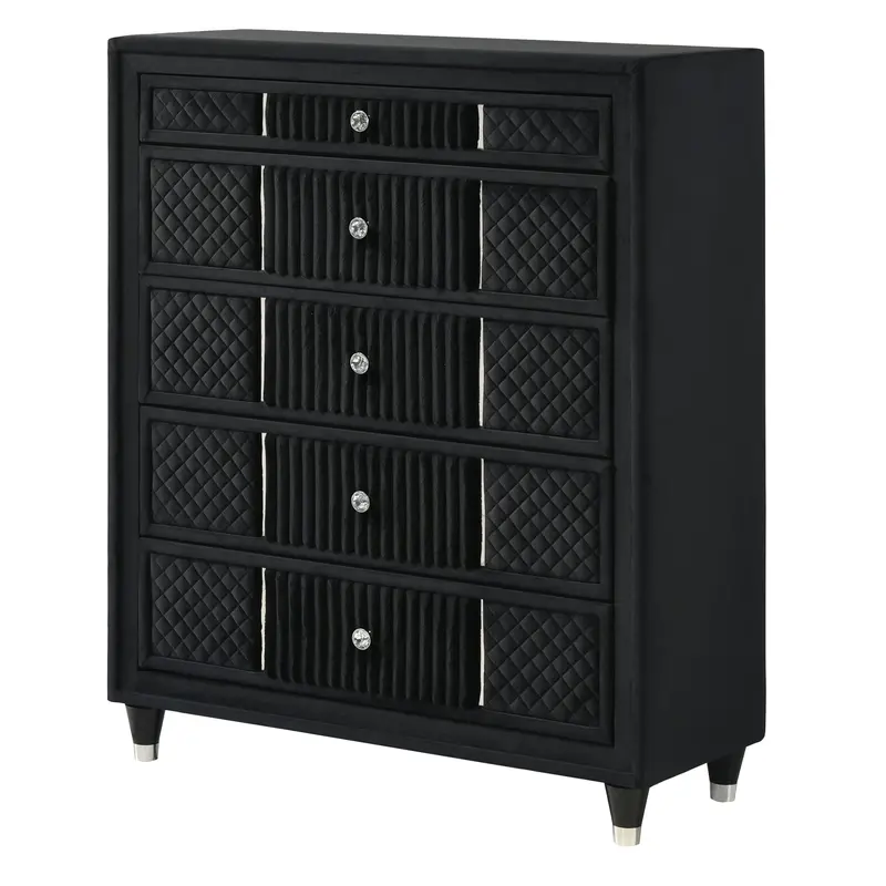 Black Tall Chest With Textured Upholstered Accents – Modern Vertical Storage 1