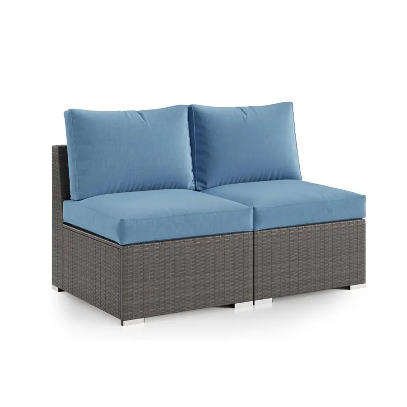 Blue And Brown Armless Patio Sofa Set With Uv-Resistant Frame And Waterproof Cushions 1