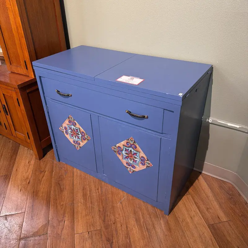 Blue Floral Buffet Cabinet With Antique Charm – Multi-Functional Storage (Bah) 1