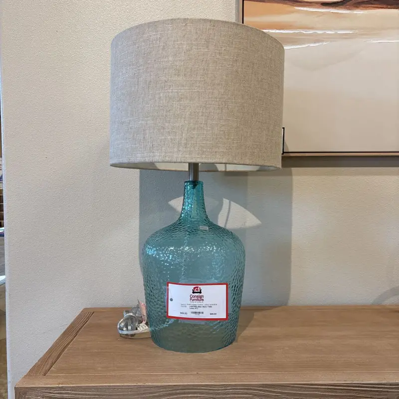 Blue Glass Table Lamp With Artisan Finish 1