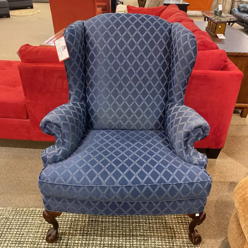Blue Patterned Wingback Armchair – Distinctive Accent Seating (Ti) 1