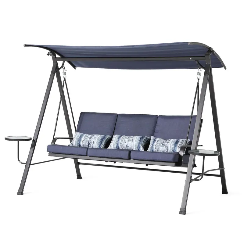 Blue Steel 3-Person Canopied Porch Swing – Outdoor Swing Seat 1