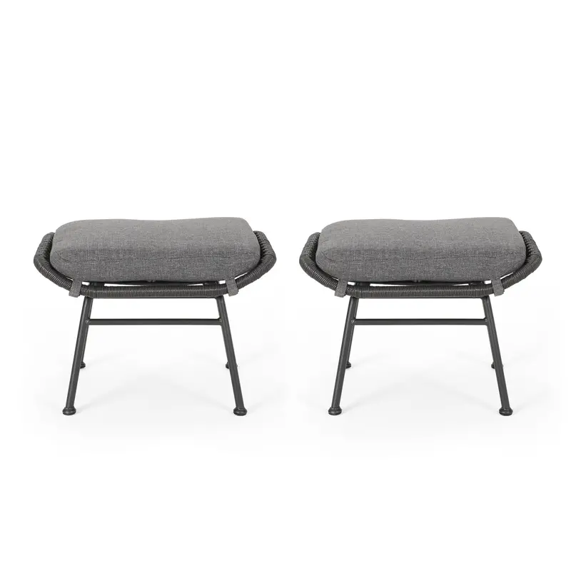 Boho Wicker Outdoor Ottoman Set – Weather-Ready Cushioned Pair 1