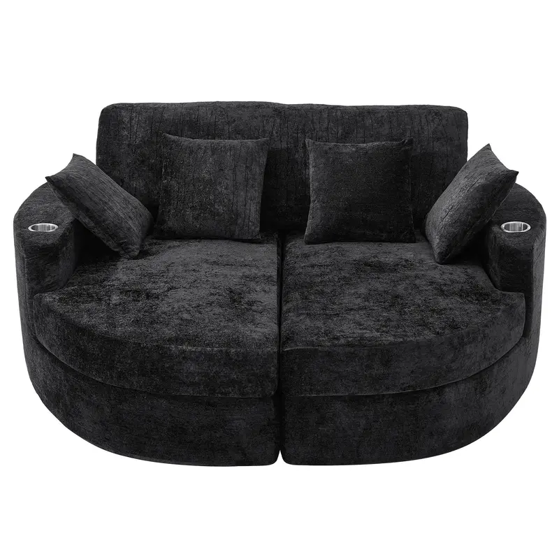 Boneless-Design Upholstered Sofa Bed With Integrated Cup Holders 1