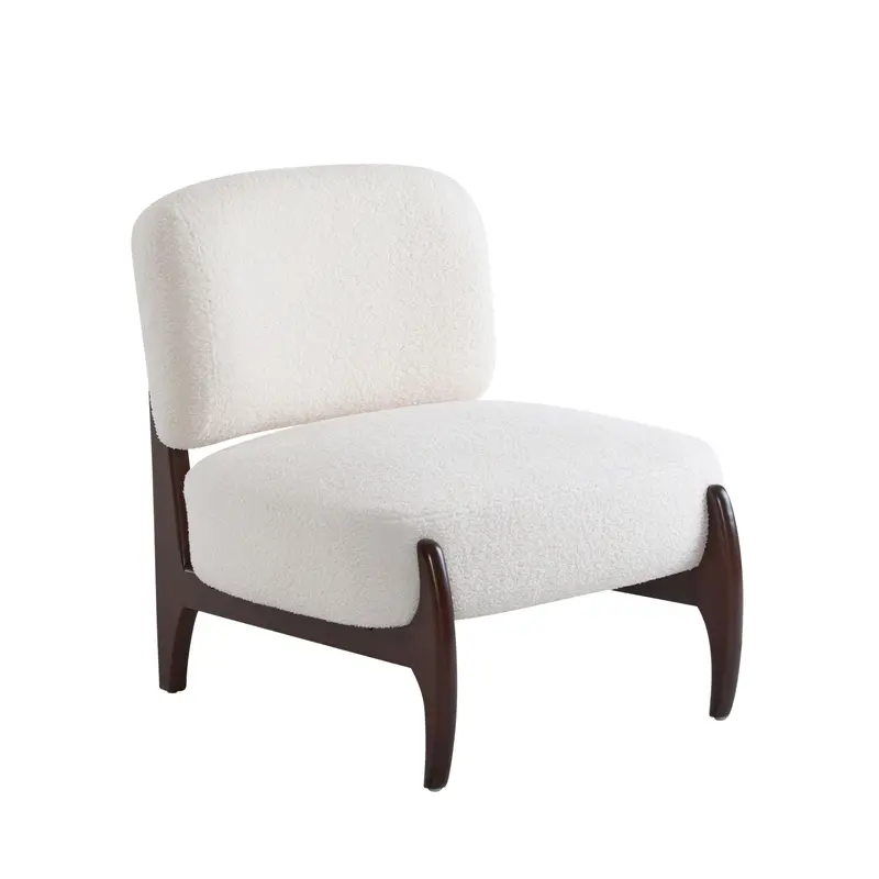 Bouclé Lounge Chair On Solid Wood Base 2
