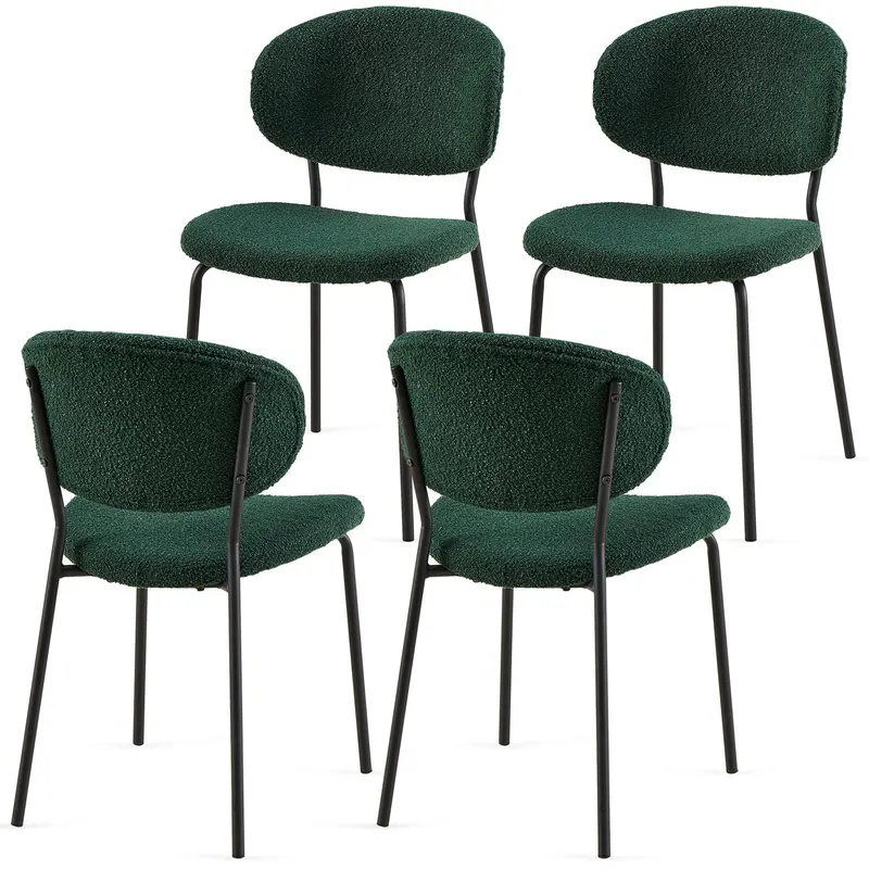 Bouclé Upholstered Dining Chair Set – Stylish Metal-Legged Seating 1