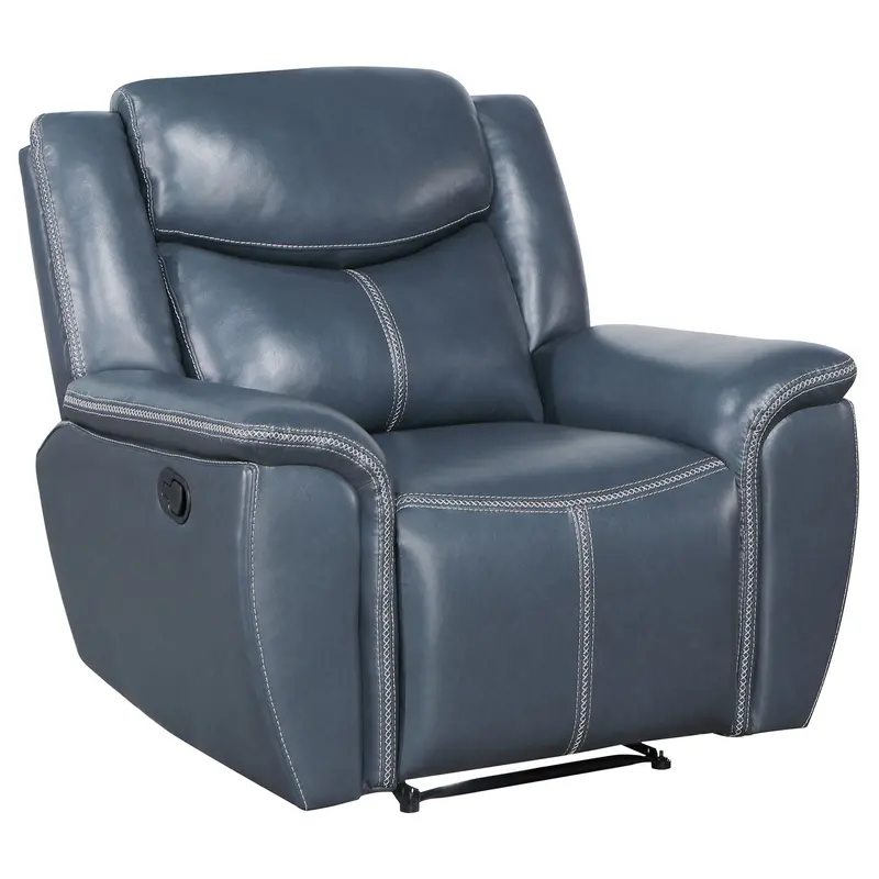 Brier Blue Upholstered Manual Recliner With Padded Arms And Pillowtop Accents 1