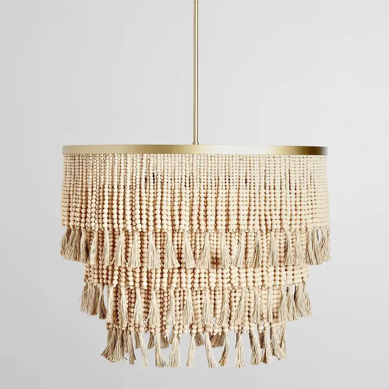 Brittany Round Beaded Chandelier – Natural-Finish Ceiling Light 1
