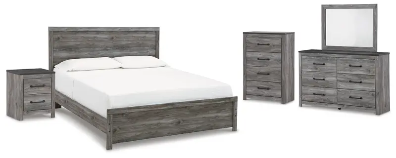 Bronyan King Panel Bed Ensemble – Includes Mirrored Dresser, Chest, And Nightstand 1