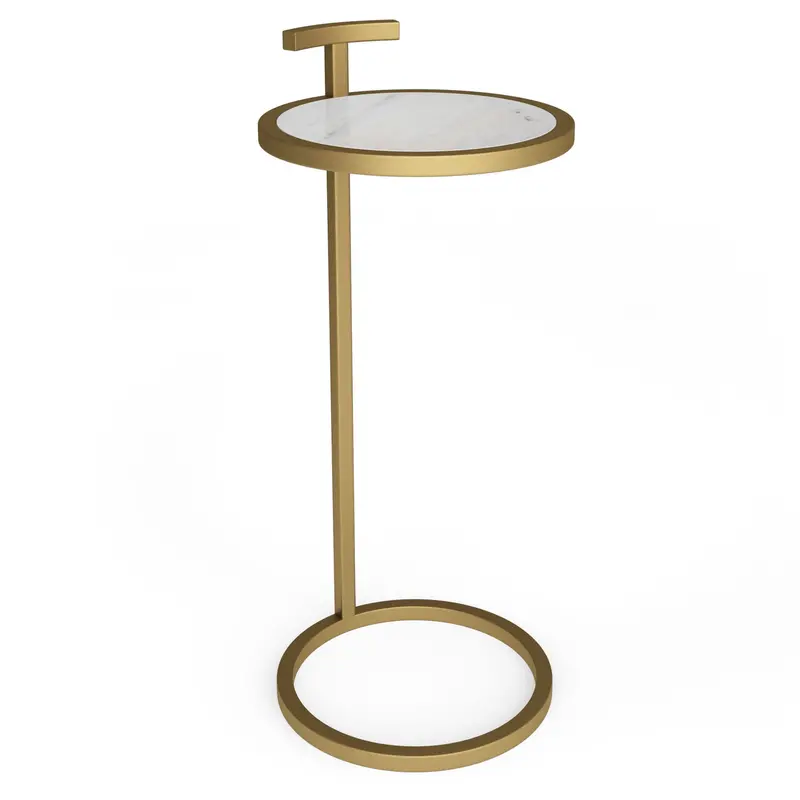 Brook Side Table With White Top And Gold Metal Base 1
