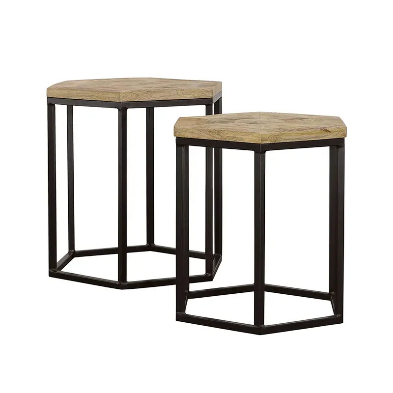 Brown 2-Piece Hexagonal Nesting Table Set 1