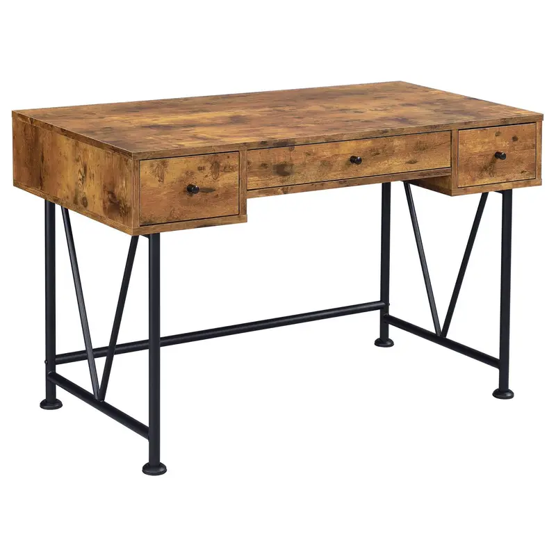 Brown 3-Drawer Writing Desk With Decorative Handles 1