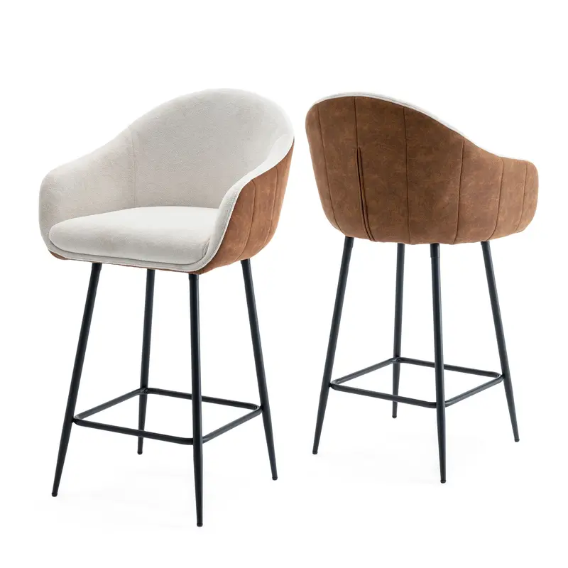 Brown Counter-Height Bar Stools – Upholstered Comfort, Reinforced Metal Legs 1