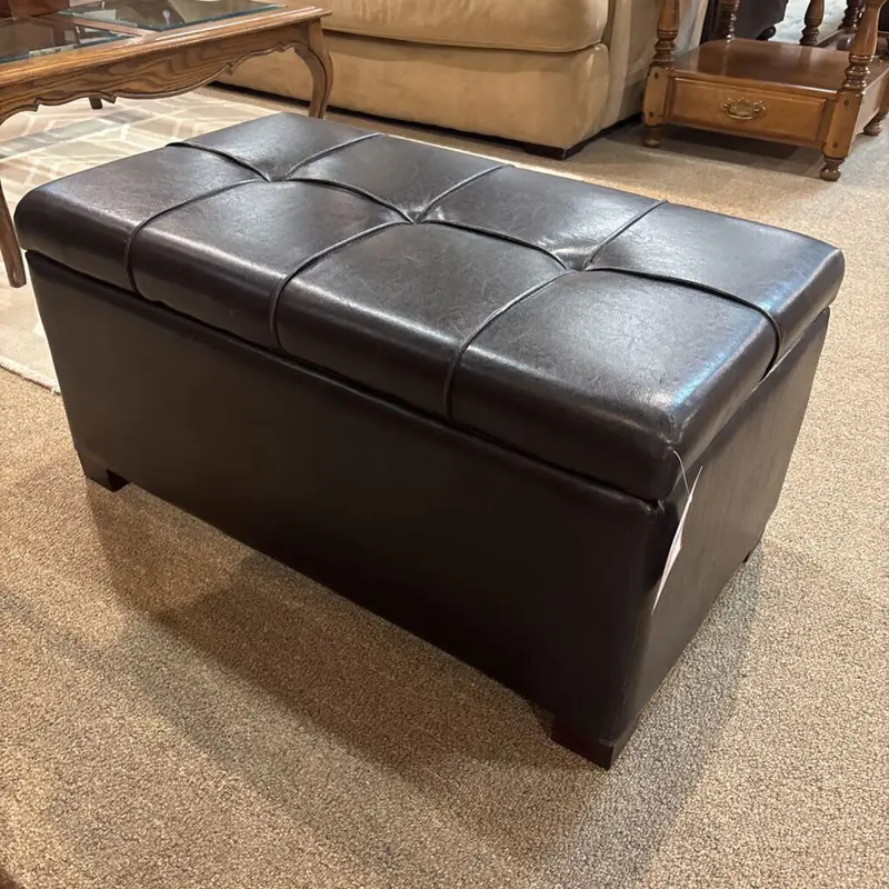 Brown Faux Leather Storage Ottoman With Lift-Top Lid 1