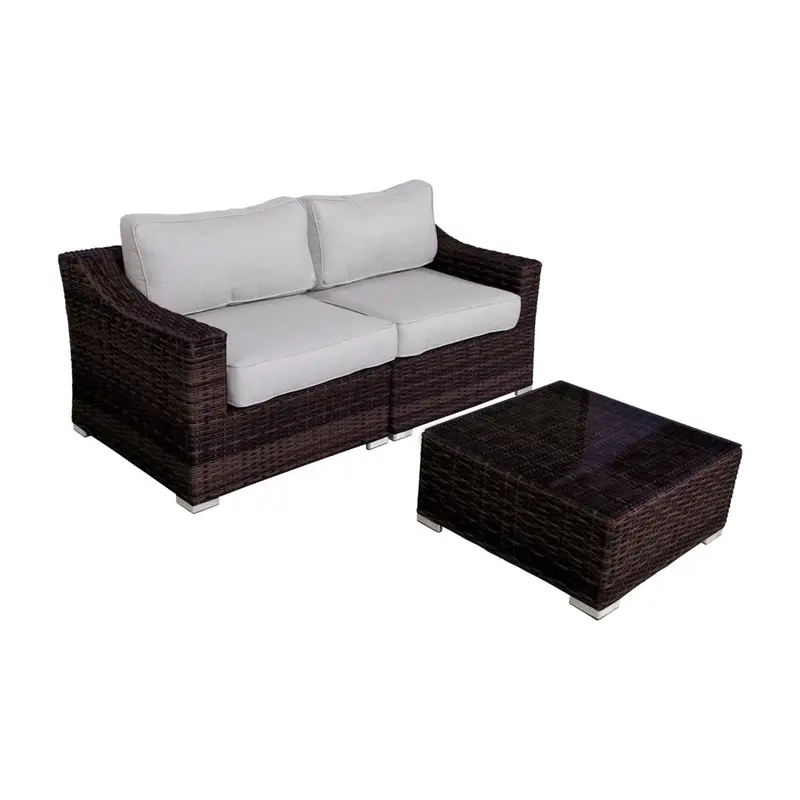 Brown-Mix Wicker 2-Person Outdoor Conversation Set With Durable Cushioned Seating 1