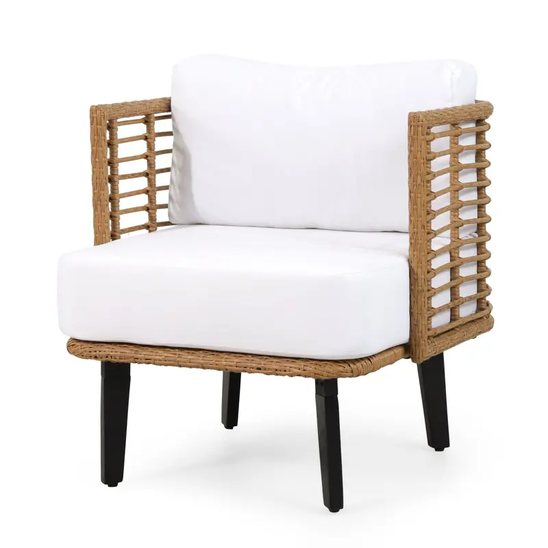Brown Outdoor Club Chair With All-Weather Rattan Weave And Water-Resistant Cushion 1