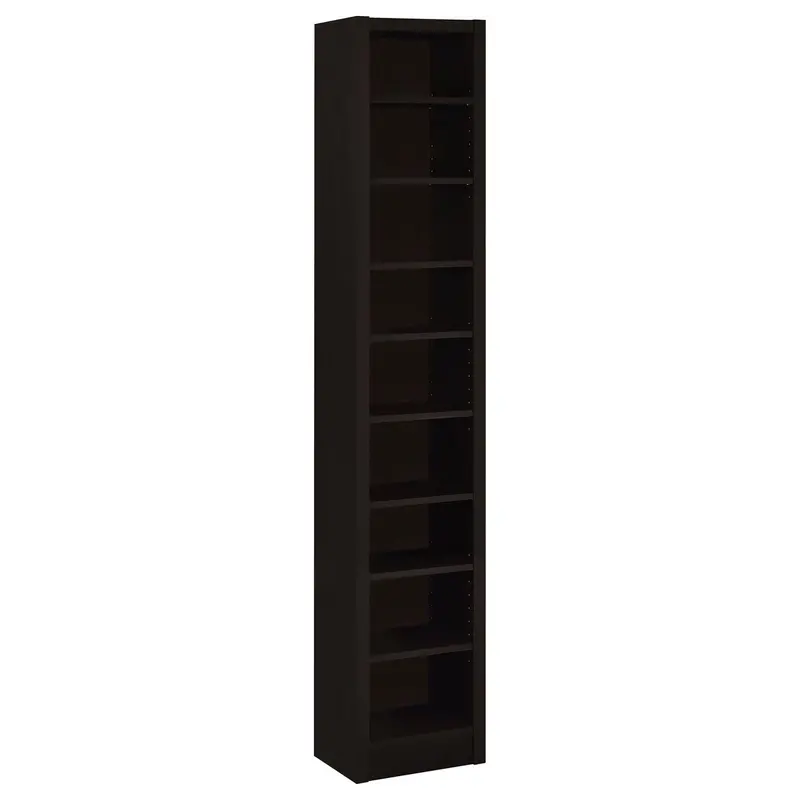 Brown Tall Slim Rectangular Bookcase With 9 Storage Shelves 1