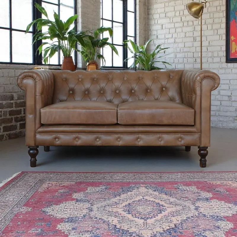 Buffalo Chesterfield-Style Brown Leather Sofa With Deep Button-Tufting 1