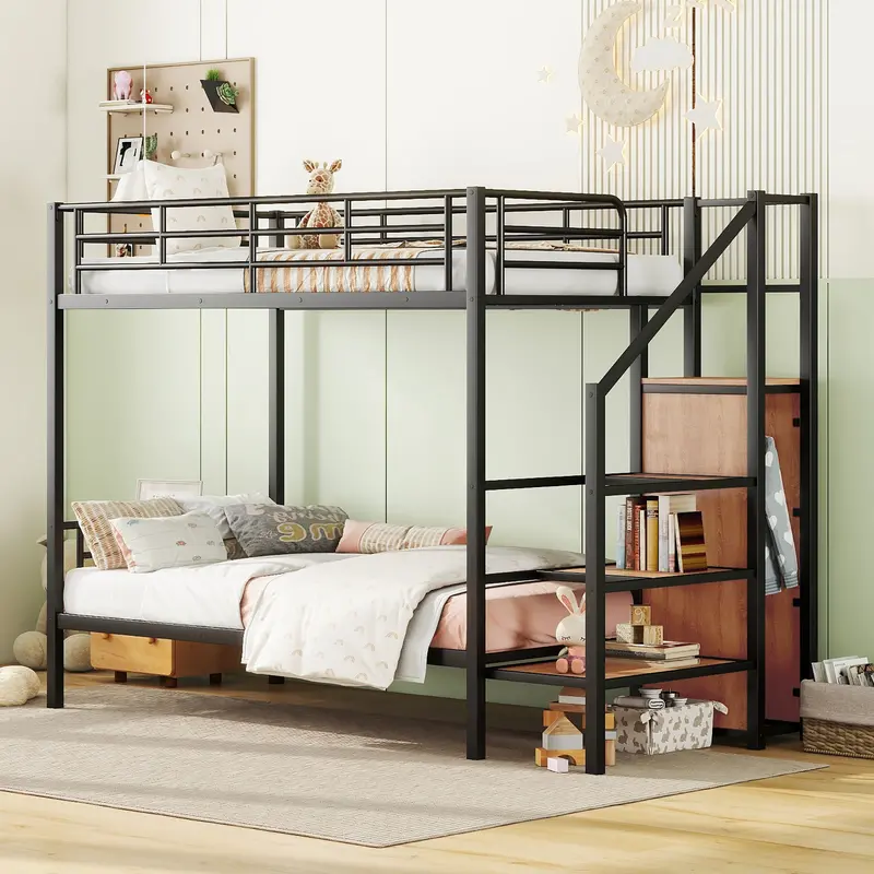 Bunk Bed With Side-Mounted Storage Ladder And Coordinating Wardrobe Unit 1