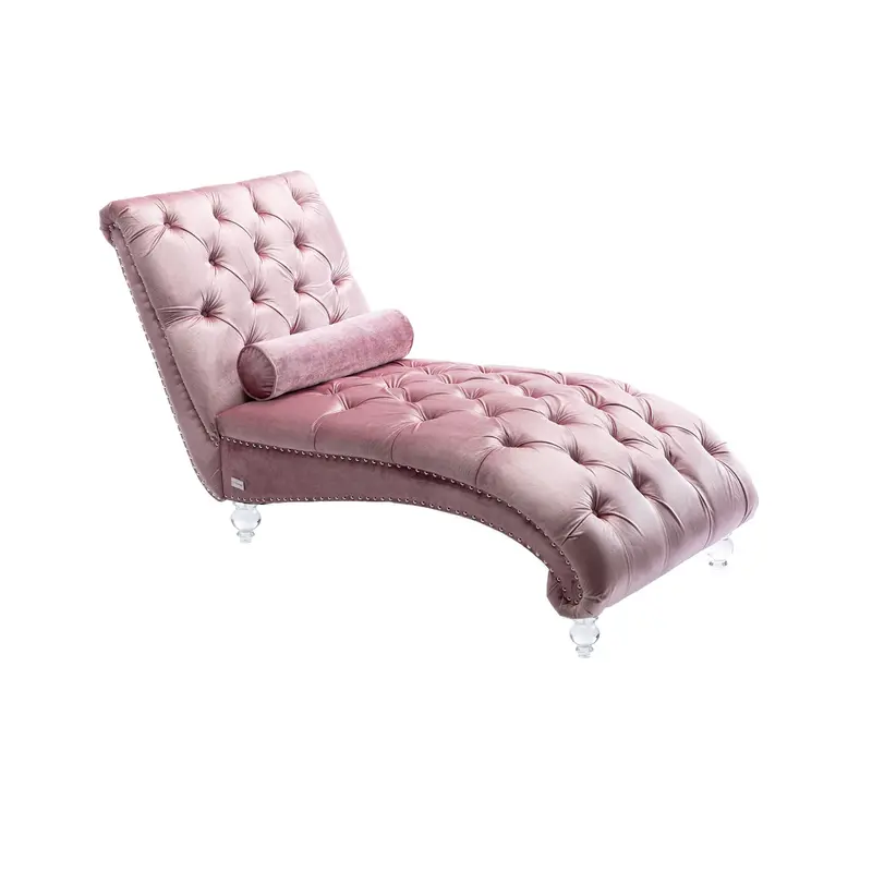 Button-Tufted Upholstered Chaise Lounge Chair With Removable Pillow 1
