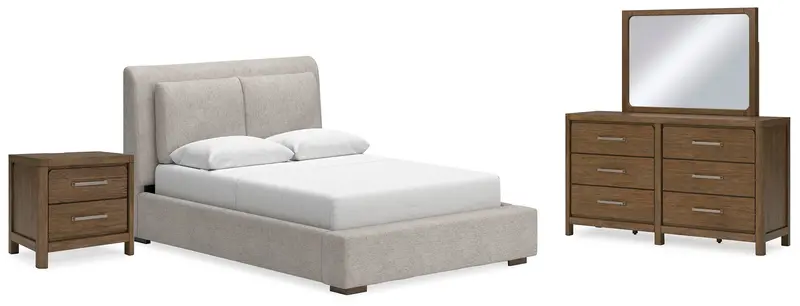 Cabalynn Queen Upholstered Bed With Mirrored Dresser And Nightstand 1